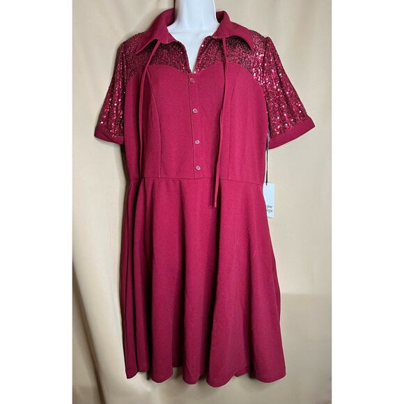 Unique Vintage Red Sequin Top Swing Retro Dress 1X 16 NWT - Picture 3 of 10